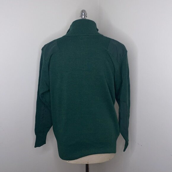 Vintage LL Bean Mens Wool Sweater Elbow Shoulder Patches Green 1/4 Zip Sz L USA - Picture 7 of 10